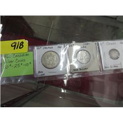 1960 CDN silver coins, 50¢, 25¢, 10¢
