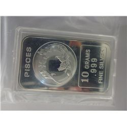 .999 Silver Pisces motif sealed art bar