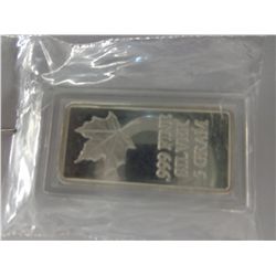 .999 Fine silver Canada Maple Leaf bar
