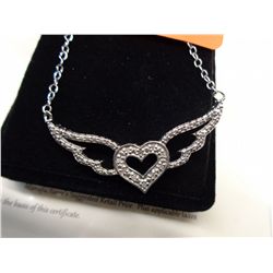 White diamond heart & wing necklace