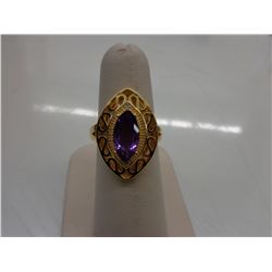 14KT gold over silver amethyst & diamond ring