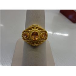 Multi citrine & diamond 14KT gold over silver ring