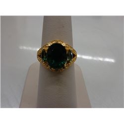 Fancy green quartz & diamond ring
