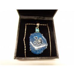 Stunning fire opal & blue topaz Druzy necklace set