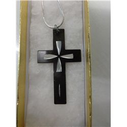 Sterling silver necklace with 3" diamond cut cross