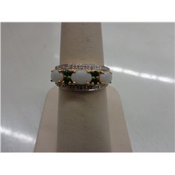 10KT Yellow Gold Opal, Diamond & Tourmaline ring