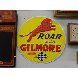 23" round tin sign "Roar With Gilmore"