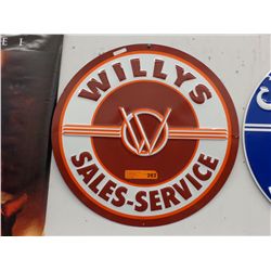 24" round tin sign "Willy's Sales & Service"