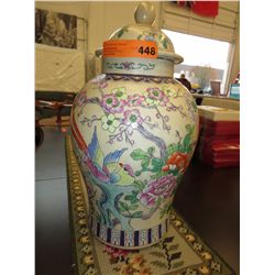 Large ceramic lidded urn - Oriental theme