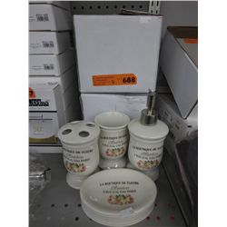 2 Ceramic bathroom accessories sets.
