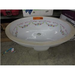 Porcelain sink with floral interior painted design