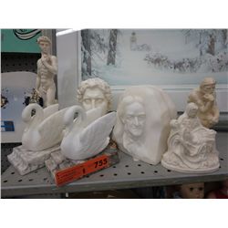 Collection of stone & resin bookends & statues