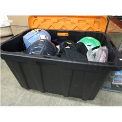 Tote of helmets, masks & gloves