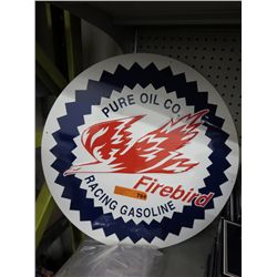 23" dia round tin Firebird Gasoline sign