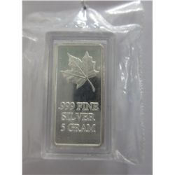.999 Sealed 5 gram CDN Mint Maple Leaf bar