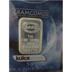 Silver Bar, 5 grams of 0.999 silver