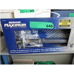 New 15 pc screw driver/hammer set