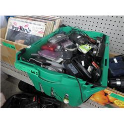 Large tote of assorted used electronics