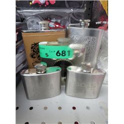 5 Stainless steel flasks, assorted sizes