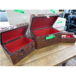 3 New camphor wood carved boxes