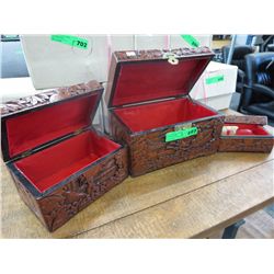 3 New camphor wood carved boxes