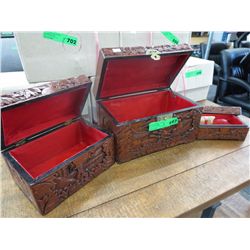 3 New camphor wood carved boxes