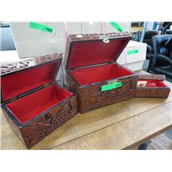 3 New camphor wood carved boxes