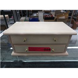 Solid wood 2 drawer musical jewelry box & contents
