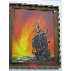 Vintage painting of a ship - Signed Kellogh