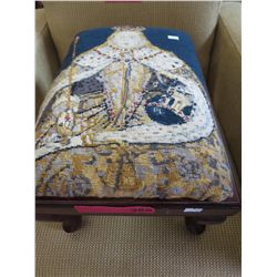 Vintage footstool with tapestry cover