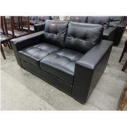 NEW Black bonded leather love seat.