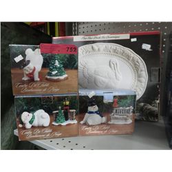 Porcelain turkey platter & Christmas decorations