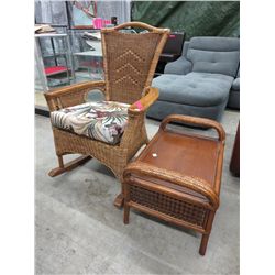 Wicker rocking chair & side table