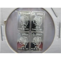4 x .999 silver "Indian Head" bars