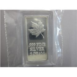 5g .999 silver Canada Maple Leaf bar in capsule