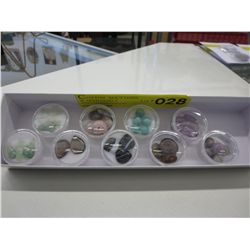 9 Gem jars: assorted loosed gemstones