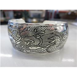 Old Dragon & Koi motif metal cuff bangle