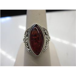 Custom made Baltic amber sterling silver ring