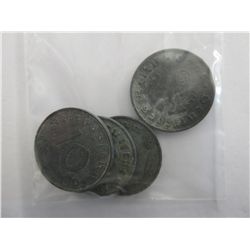 5 WWII Nazi German Eagle & Swastika coins