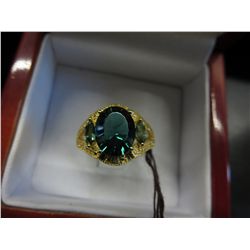 Sterling Green Crystal dinner ring - Gold plated