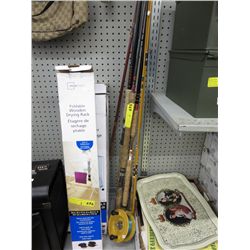 5 Cork handled fishing rods plus one reel