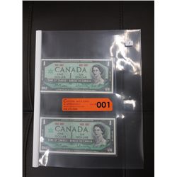 2 x 1967 Mint uncirculated Centennial CDN $1 bills