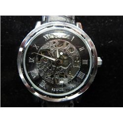 Breitling style mechanical skeleton watch