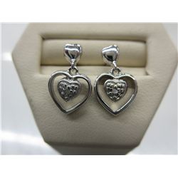 Sterling silver genuine diamond heart earrings