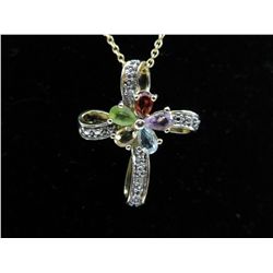 Genuine gemstone & diamond cross necklace