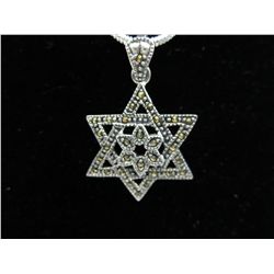 Sterling silver marcasite Star of David necklace