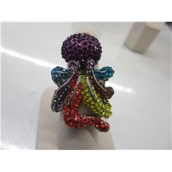 Cut, set coloured crystal octopus ring
