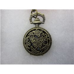 Working butterfly motif bronze pocket watch