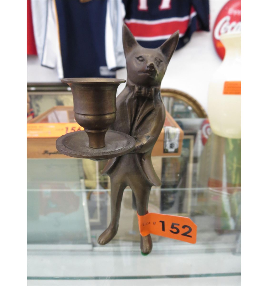 Vintage bronze "Fox Butler" candle holder