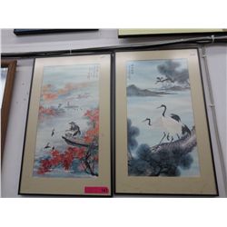 2 Framed rice paper prints, Oriental theme